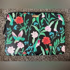 Kate Spade New York Leather padded zip laptop portfolio black tropical print 13”